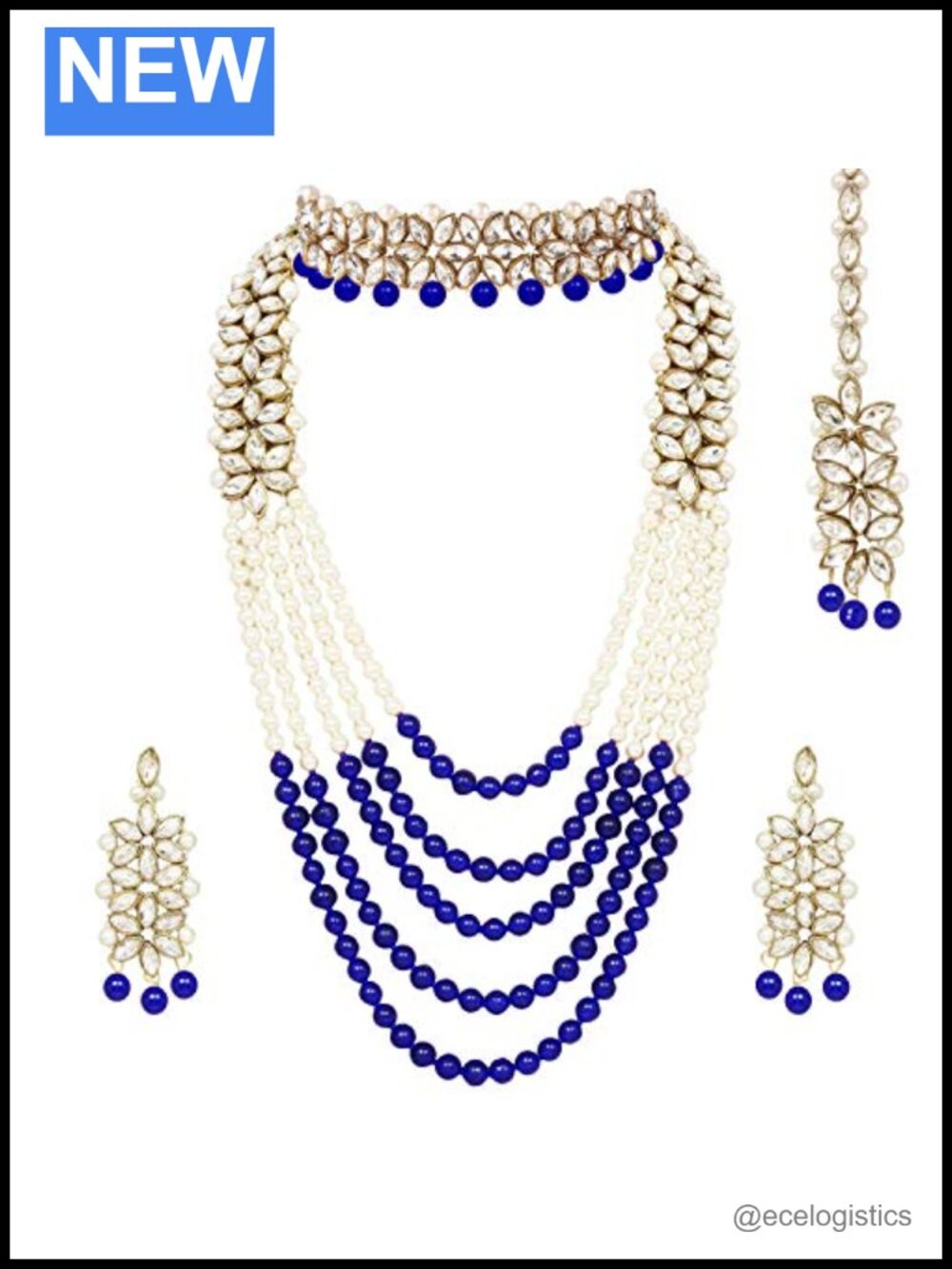 Bridal Jewelry Set Choker Long Pearl Necklace Earrings Maang Tikka